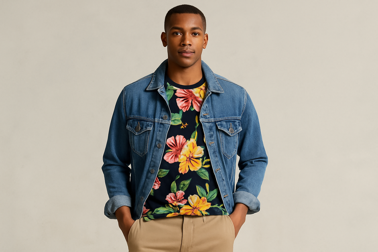 Look layered con chaqueta denim