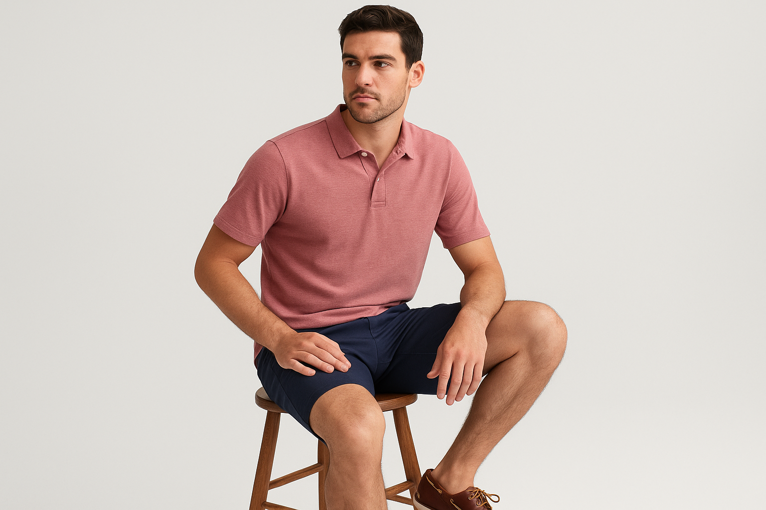 Look náutico sentado con shorts navy