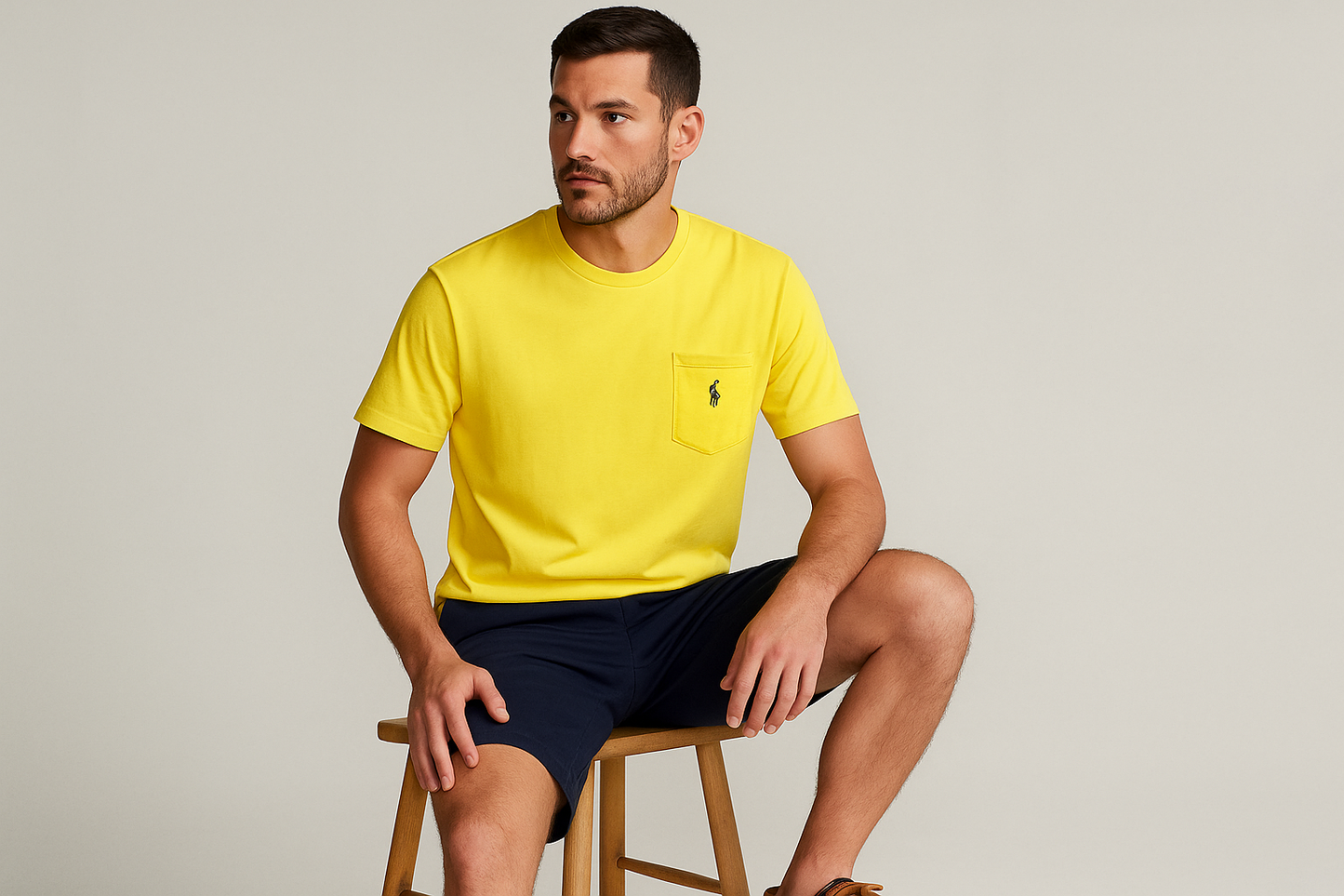 Look náutico sentado con shorts navy