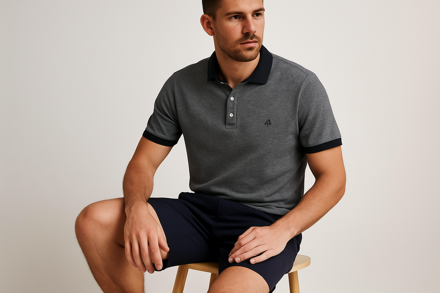 Look náutico sentado con shorts navy