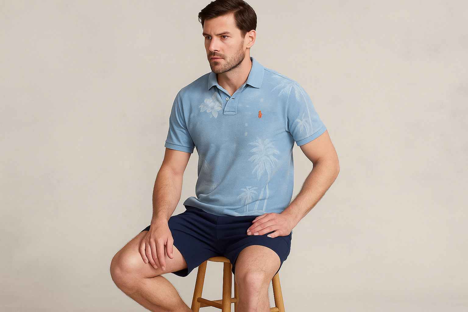 Look náutico sentado con shorts navy