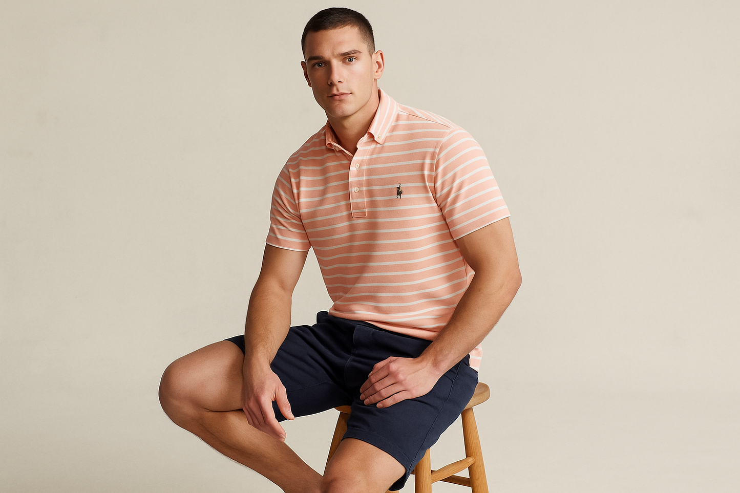 Look náutico sentado con shorts navy