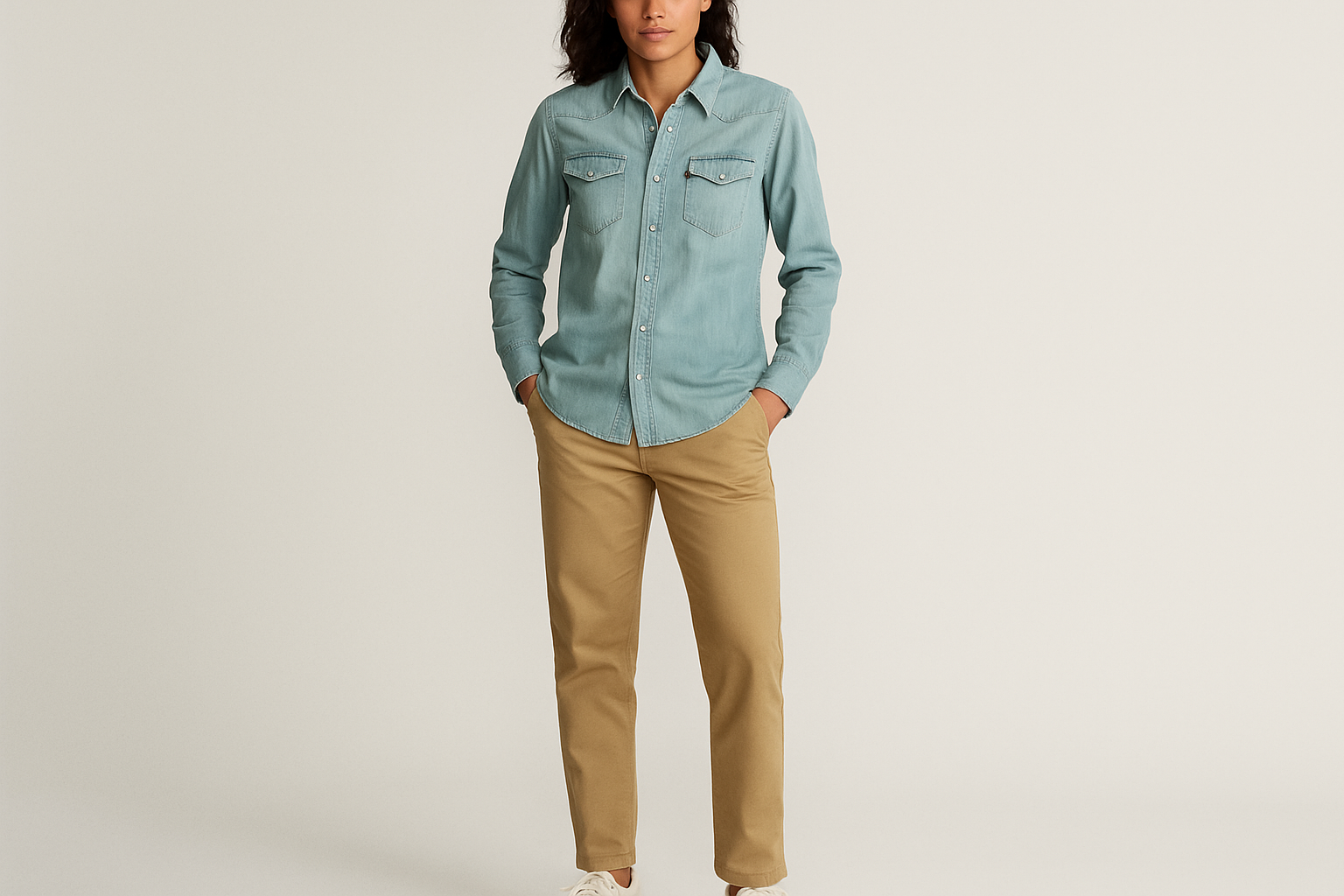 Look preppy casual con chinos caqui