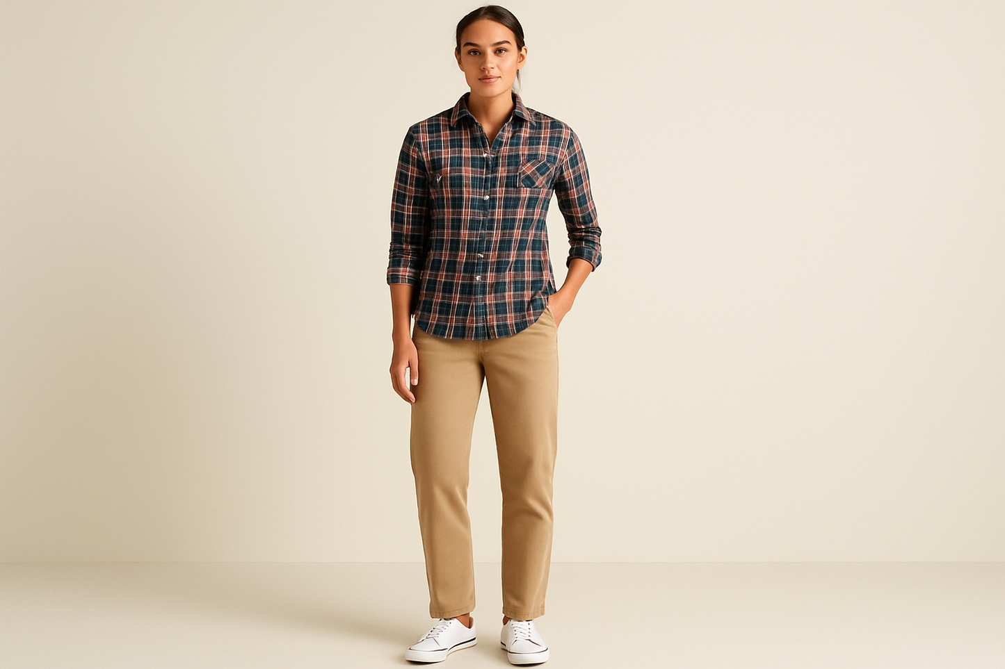 Look preppy casual con chinos caqui