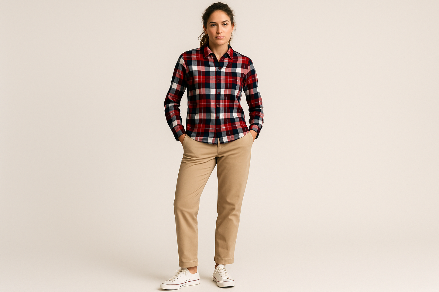 Look preppy casual con chinos caqui