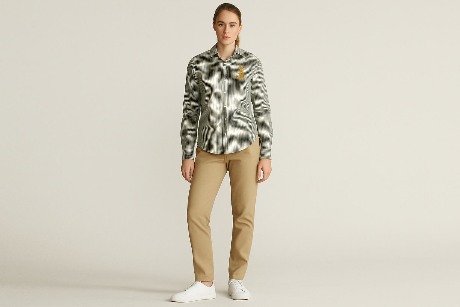 Look preppy casual con chinos caqui