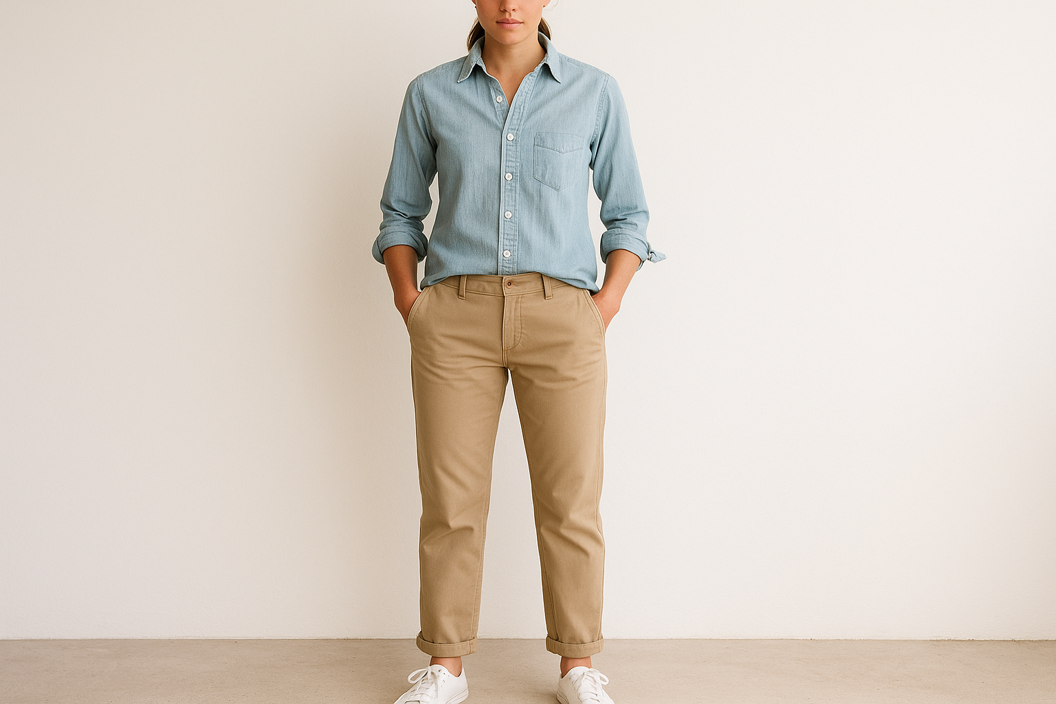 Look preppy casual con chinos caqui
