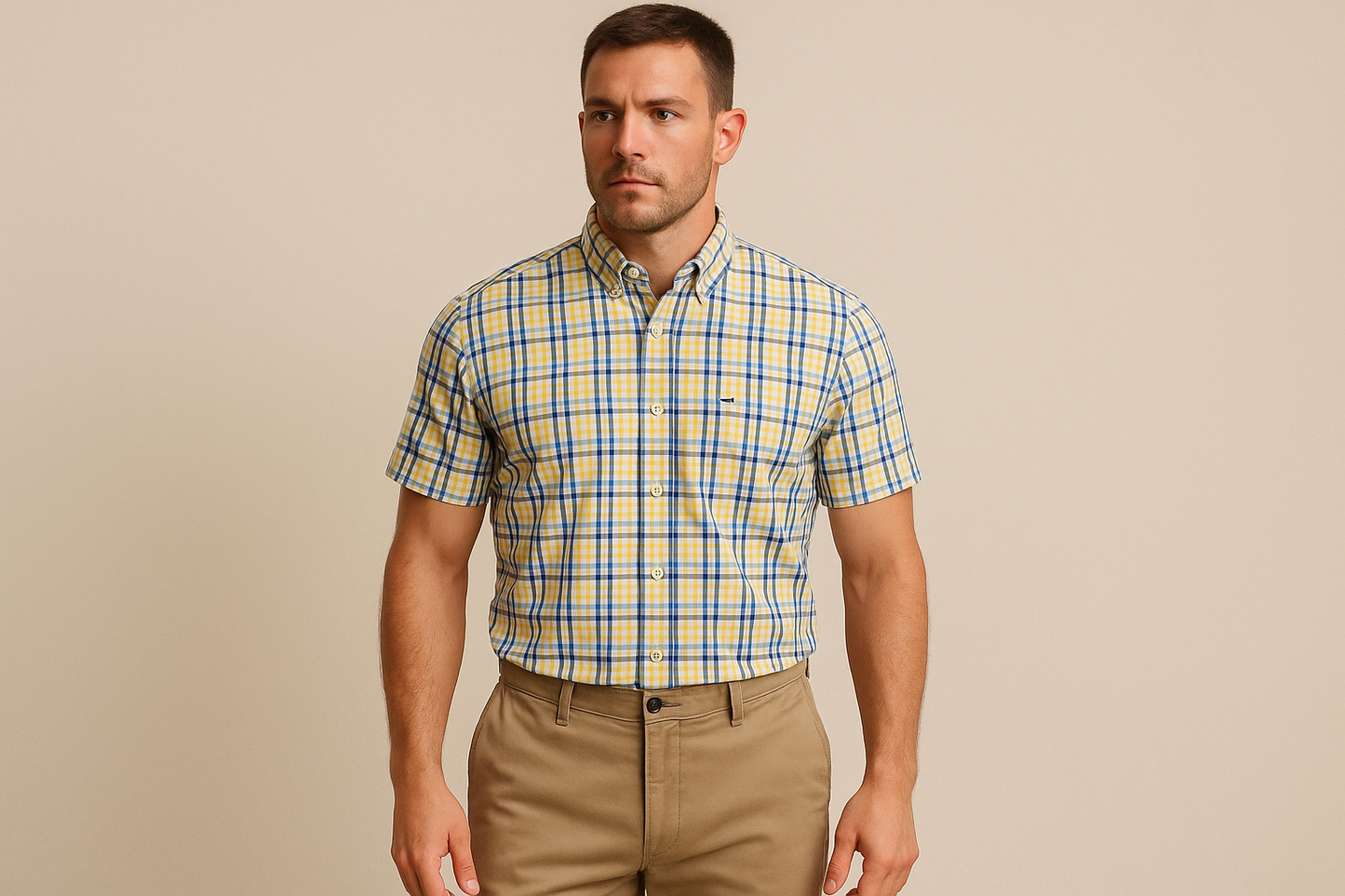 Look preppy casual con chinos khaki