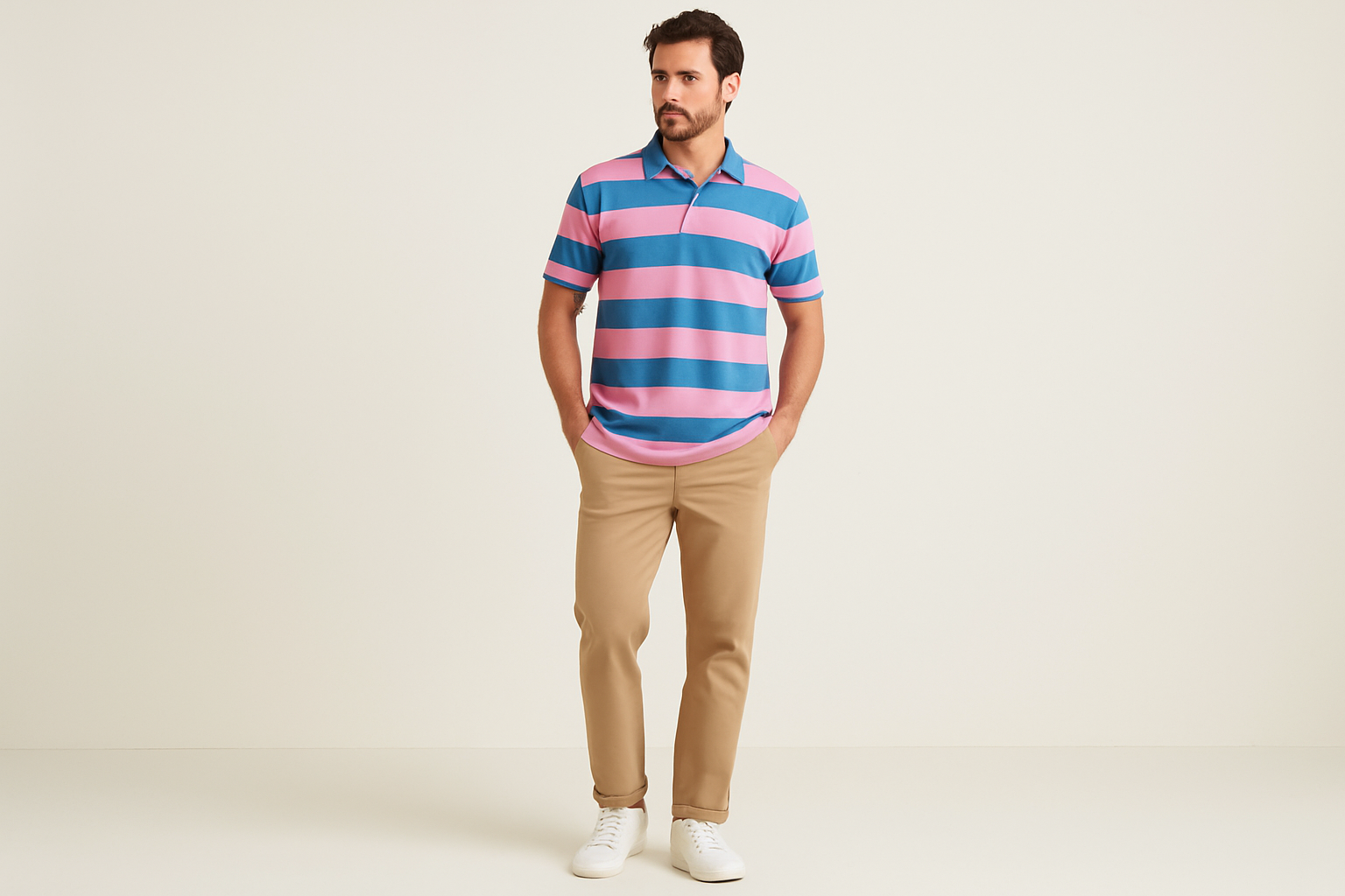 Look preppy con chinos caqui