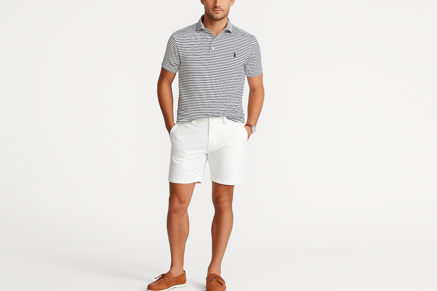 Look preppy de verano con shorts blancos