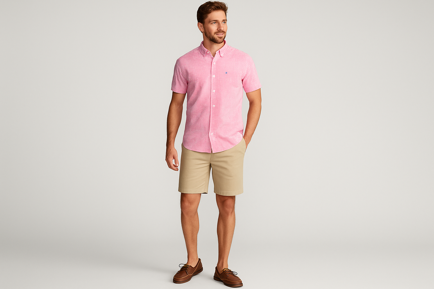 Look preppy de verano con shorts caqui