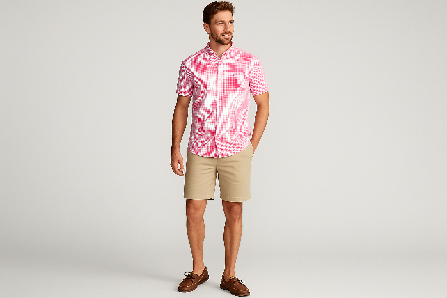 Look preppy de verano con shorts caqui