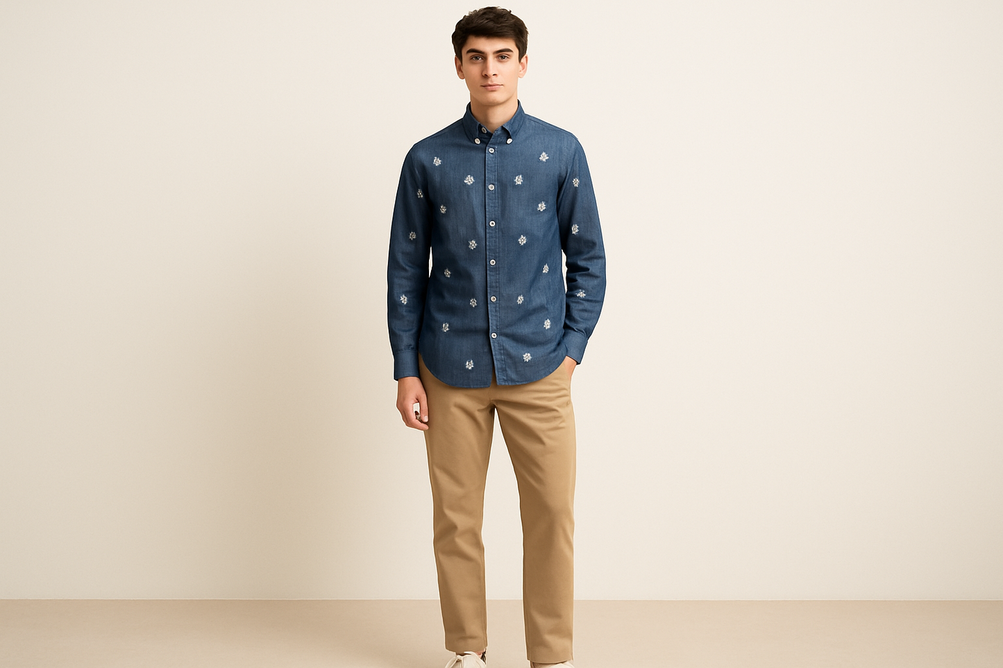 Look preppy escolar con chinos caqui