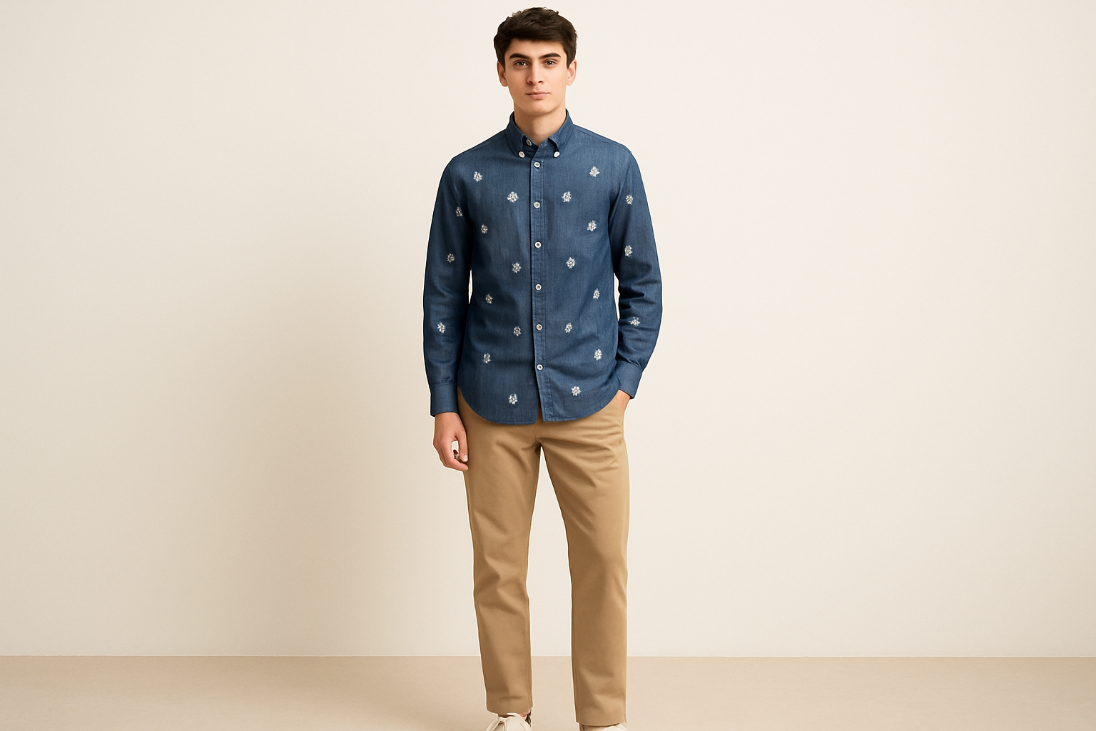 Look preppy escolar con chinos caqui