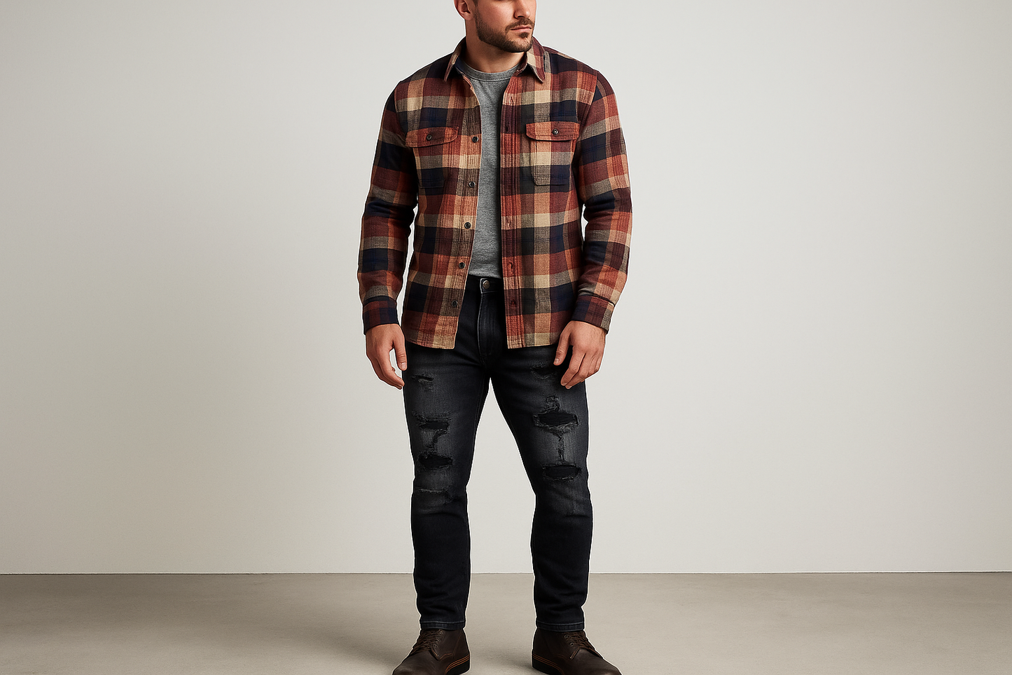 Look rústico casual con camisa de franela