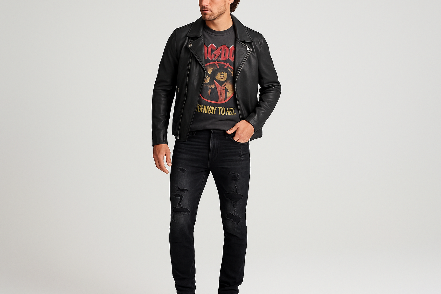 Look rock con chaqueta de cuero