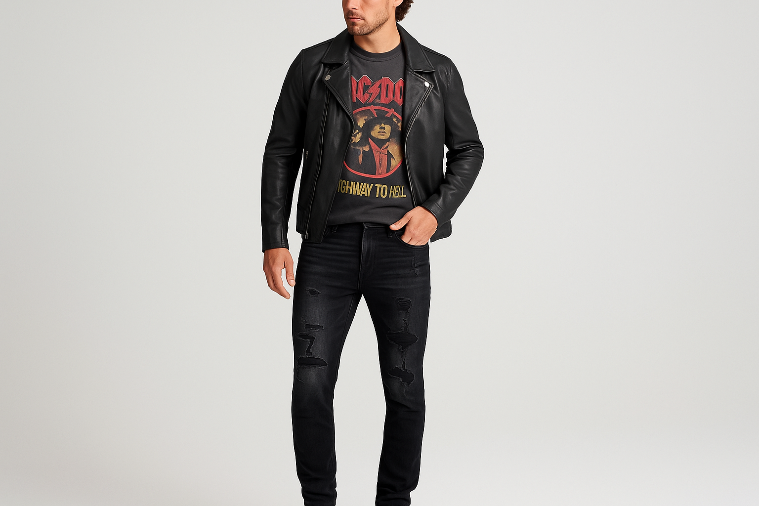 Look rock con chaqueta de cuero
