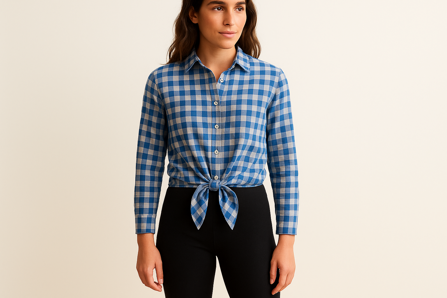 Look smart casual con leggings negros y nudo frontal