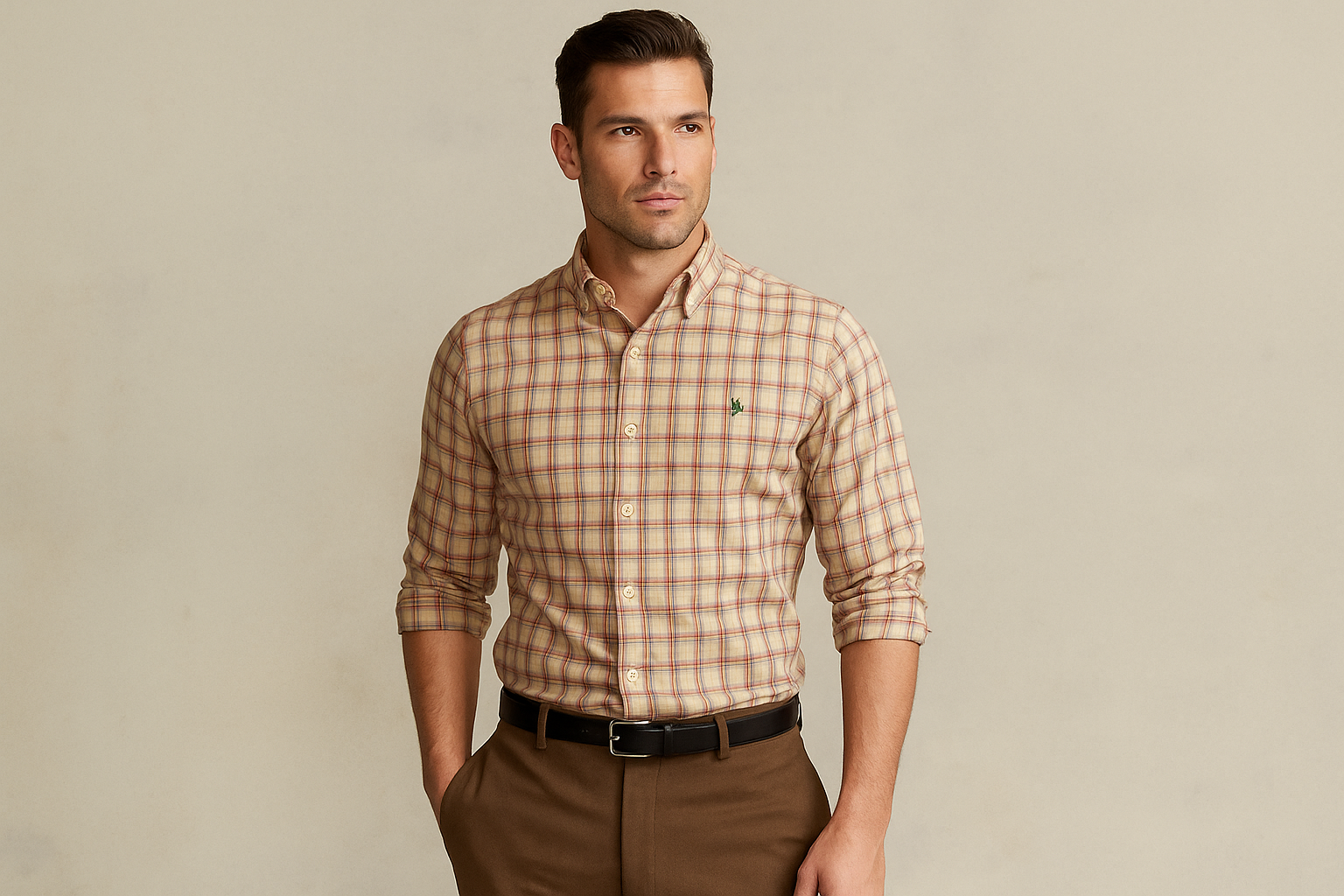 Look smart casual con pantalones marrones