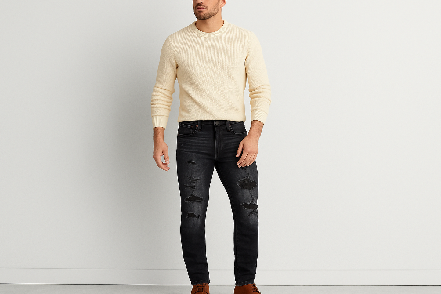 Look smart casual con suéter crema