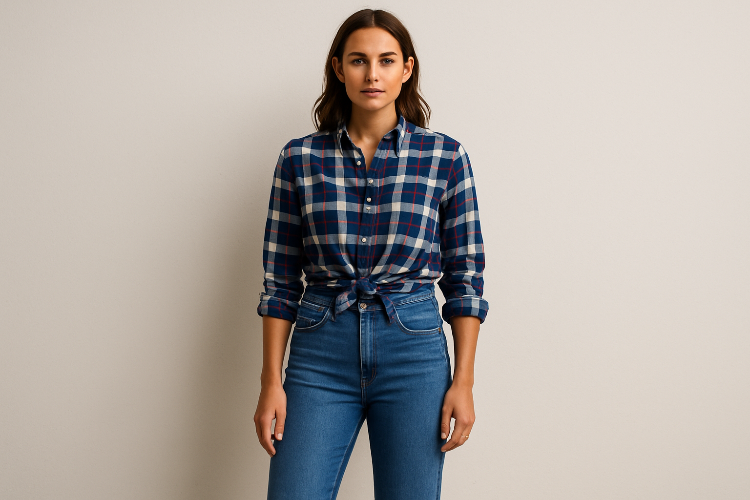 Look trendy con camisa anudada
