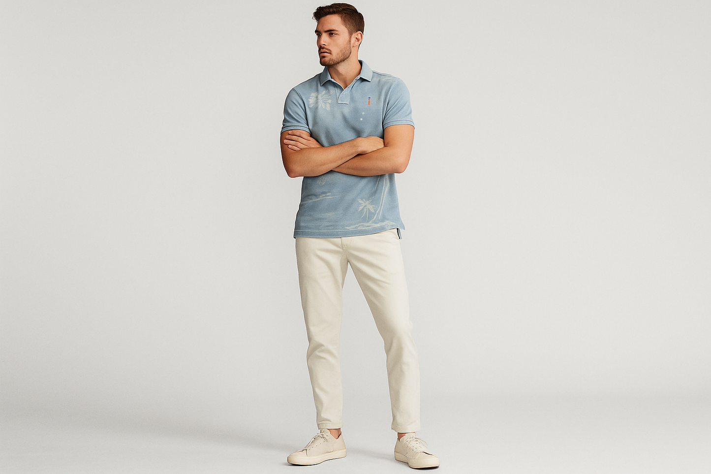 Look tropical con chinos blancos