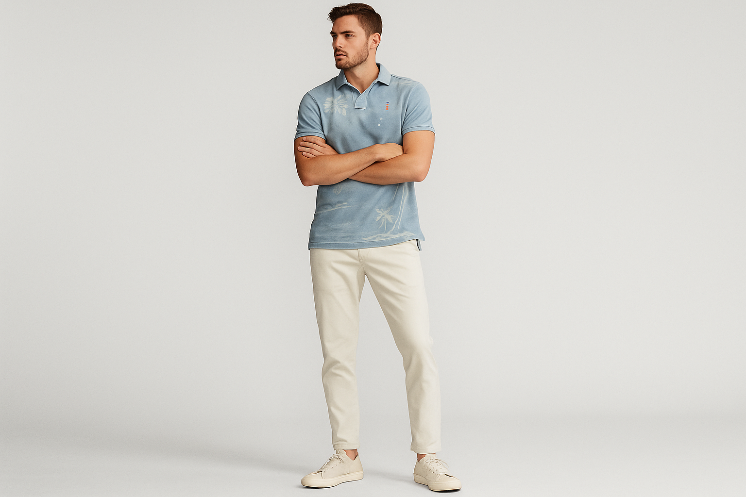 Look tropical con chinos blancos