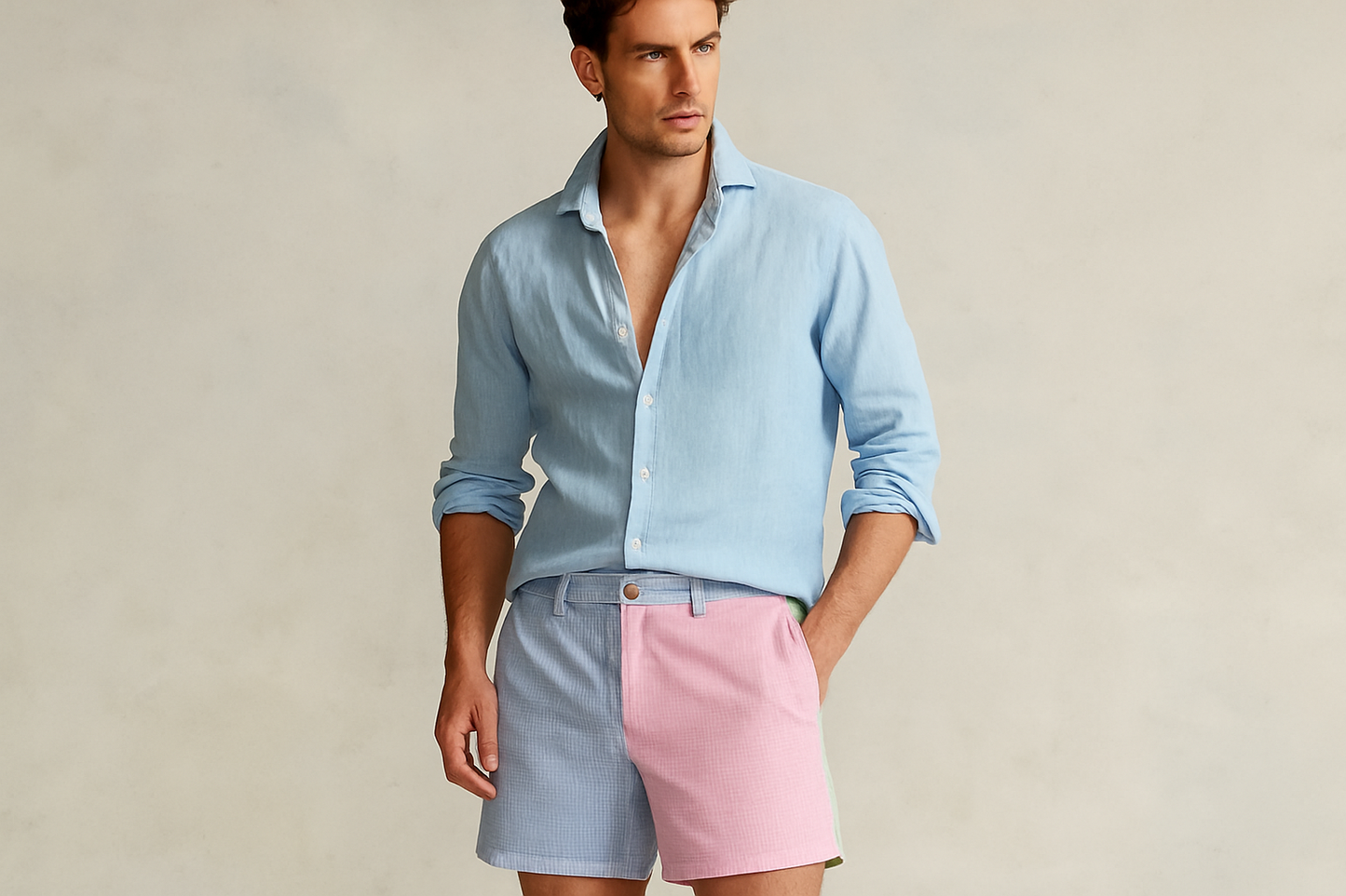 Look veraniego con camisa de lino azul