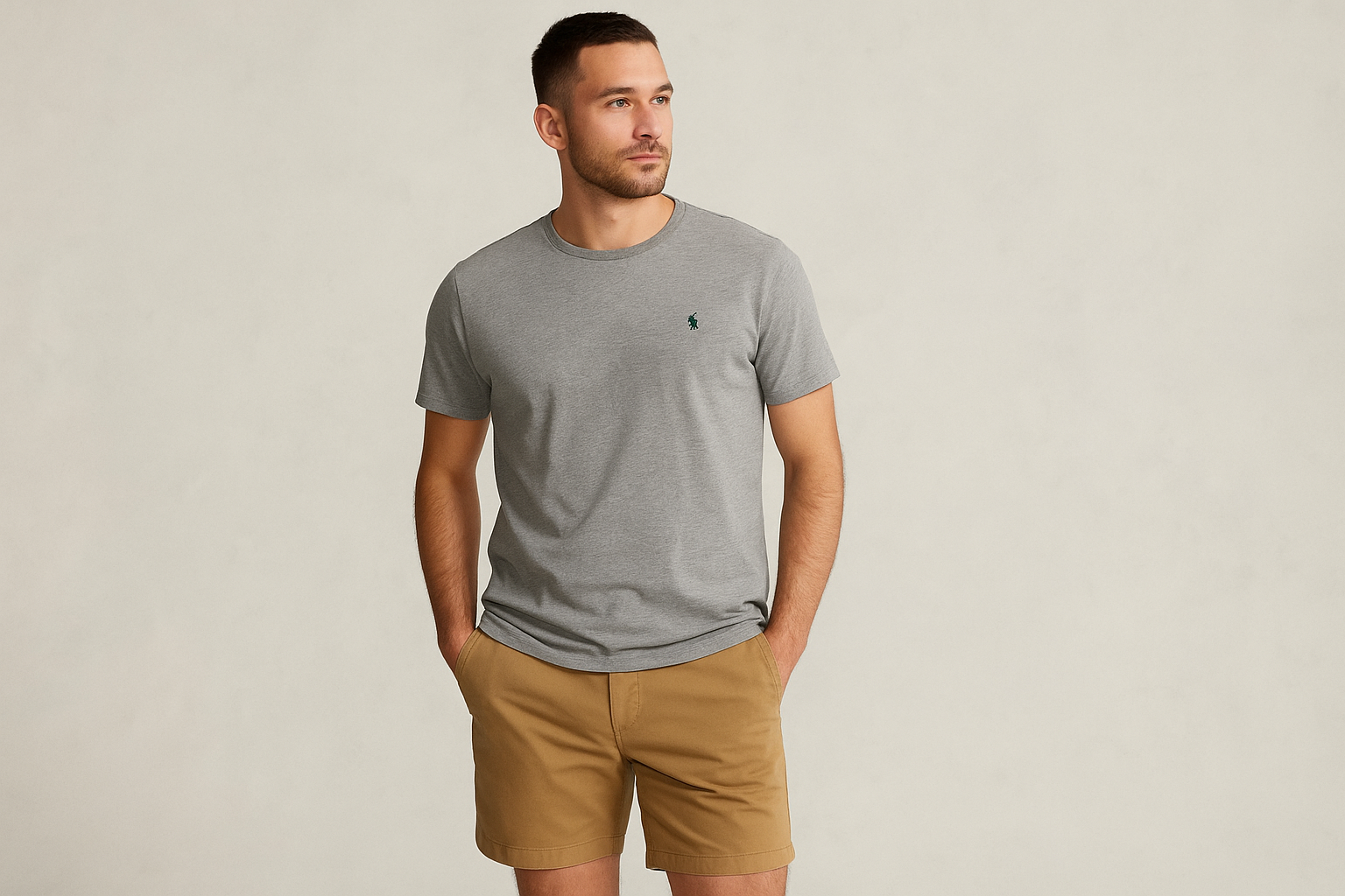Look veraniego con shorts khaki