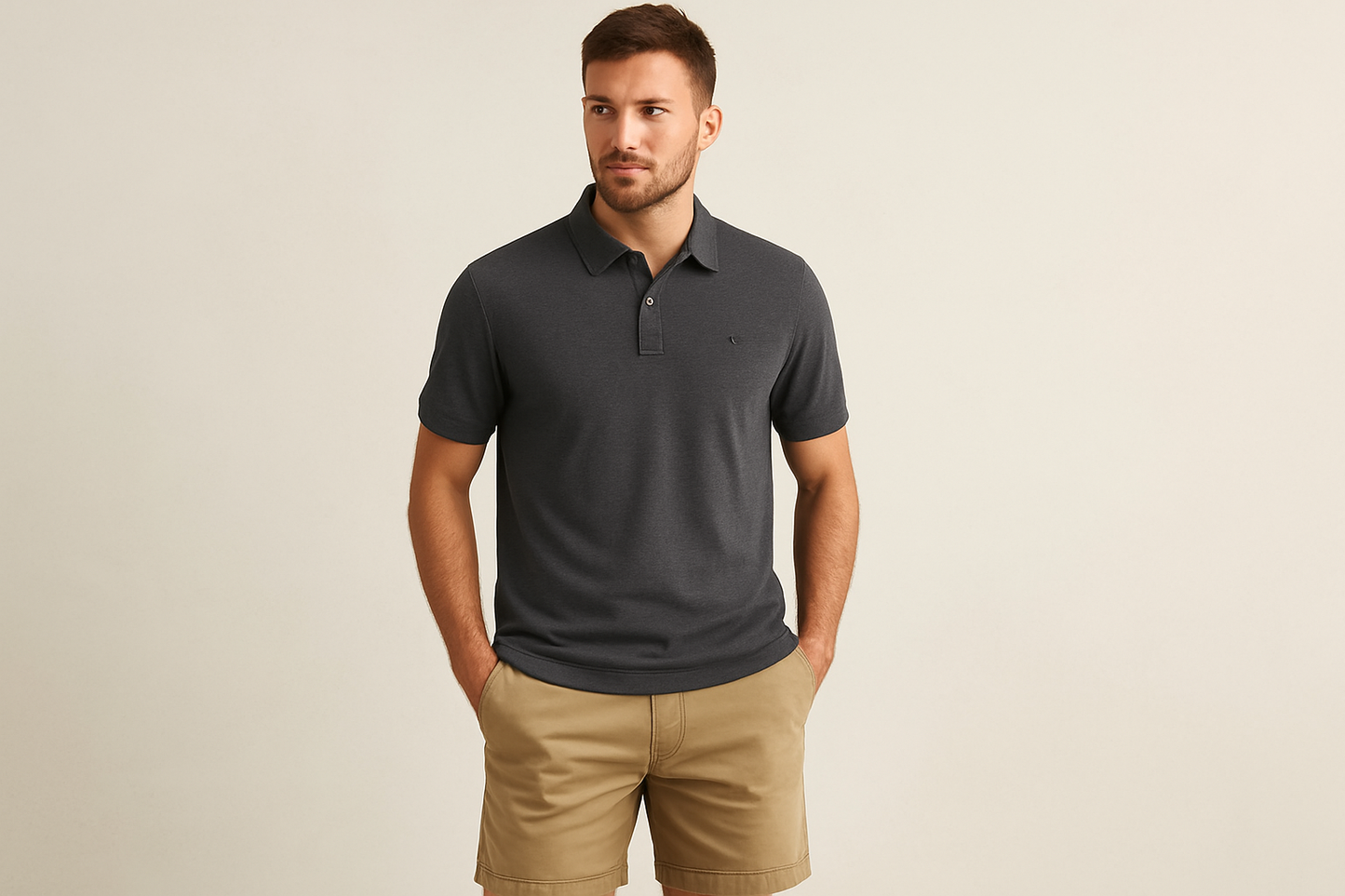 Look veraniego con shorts khaki