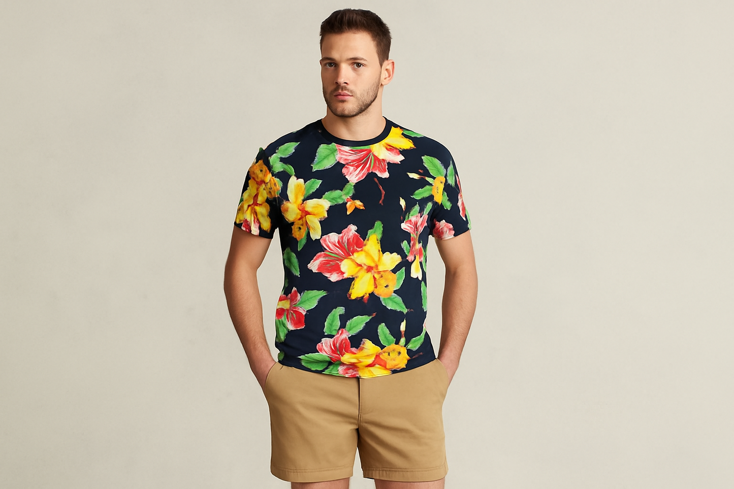 Look veraniego con shorts khaki