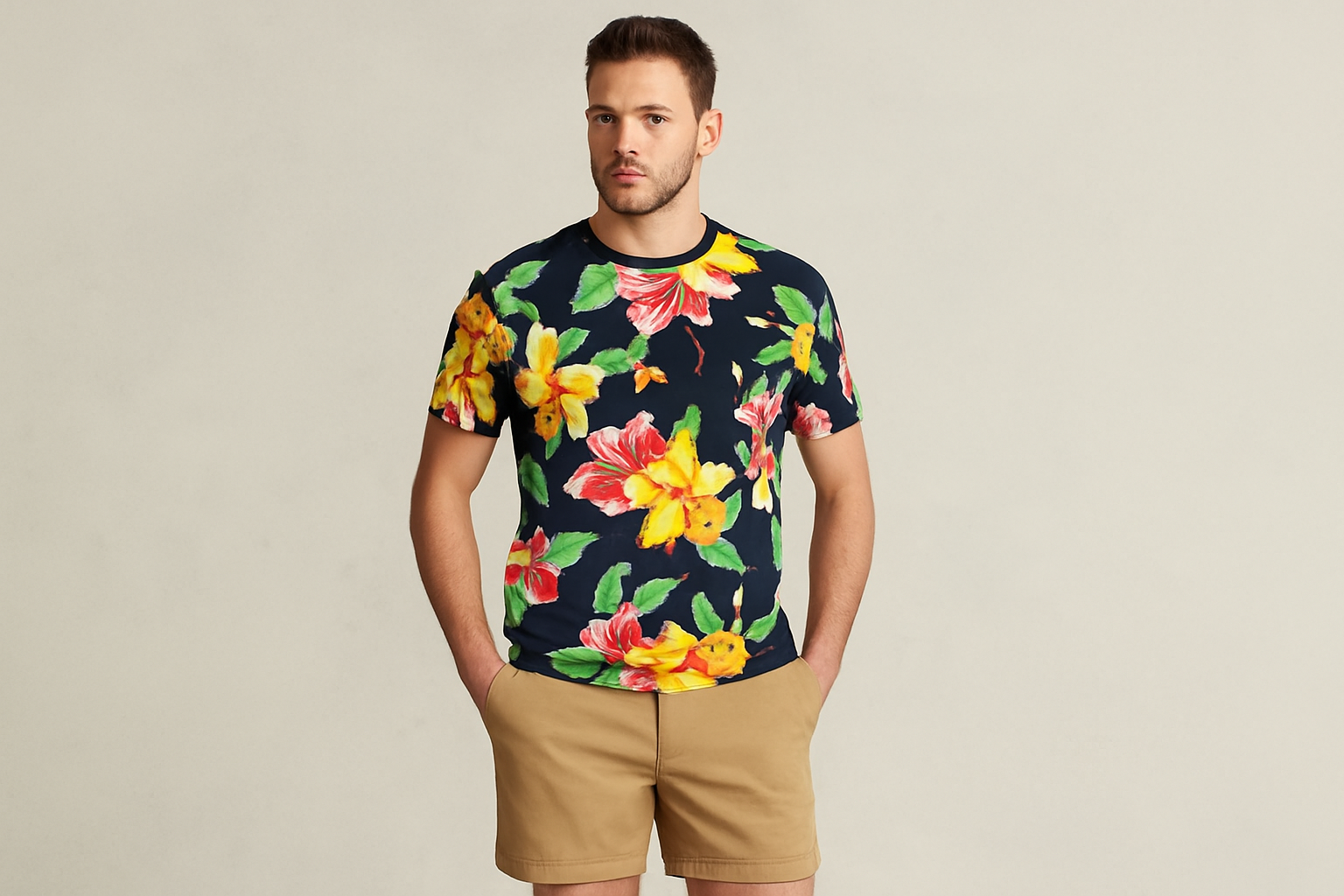 Look veraniego con shorts khaki