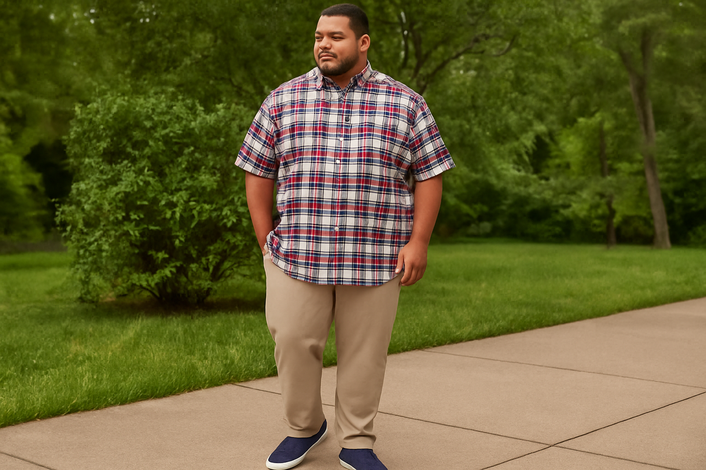Modelo atlético 3XL - Smart casual con chinos