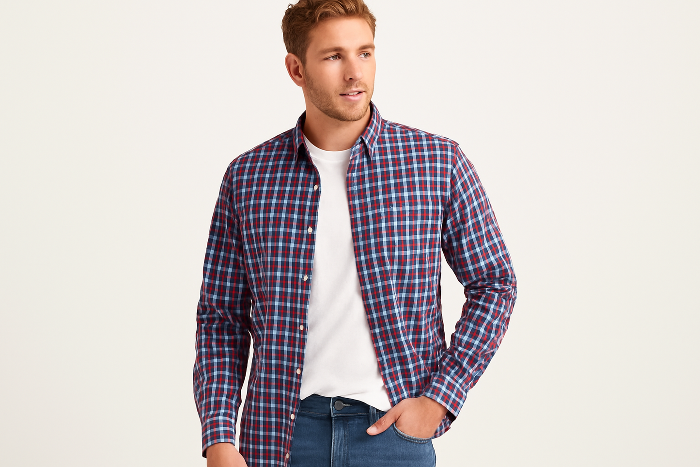Modelo atlético - Camisa abierta sobre camiseta