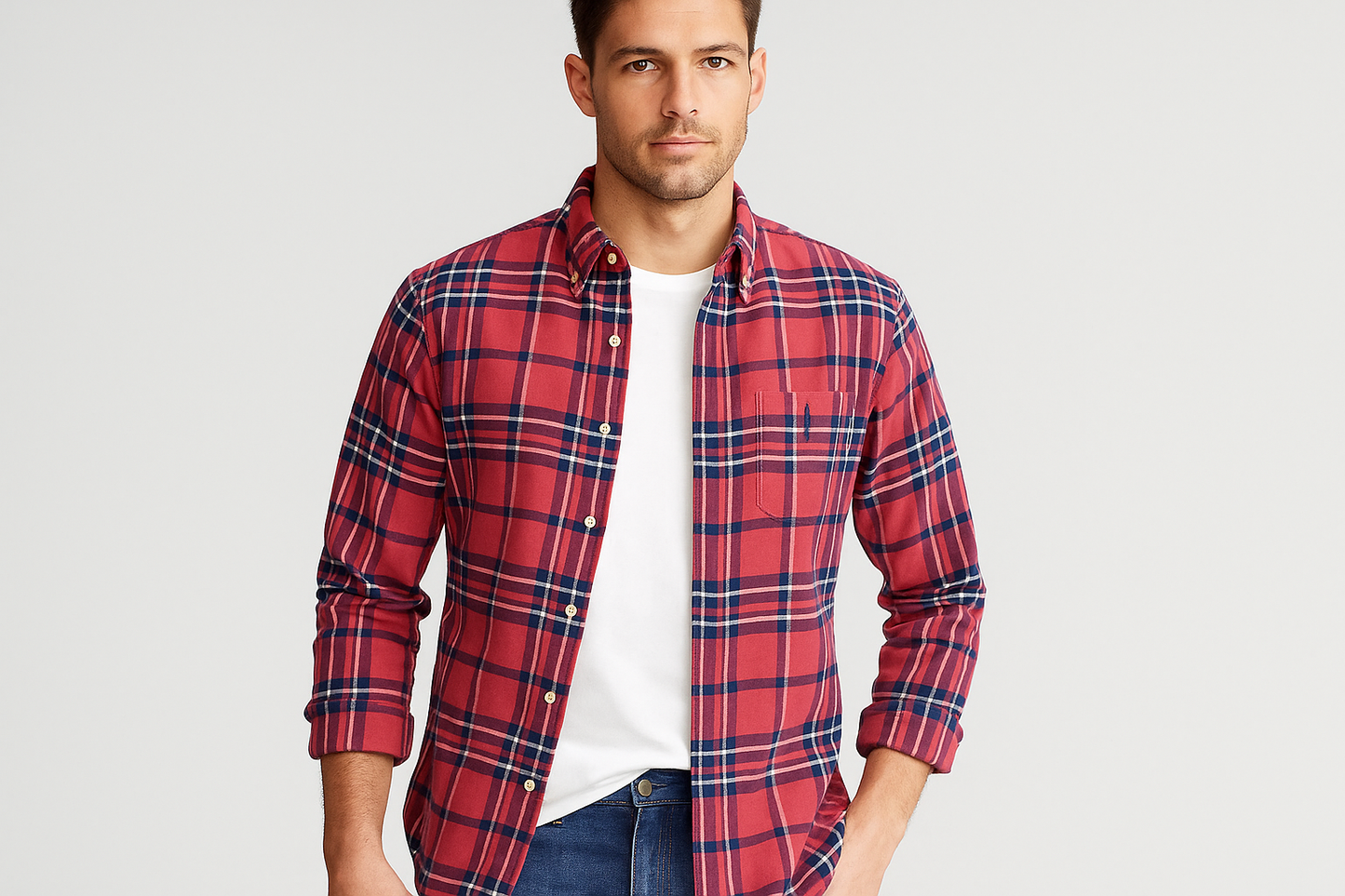 Modelo atlético - Camisa abierta sobre camiseta