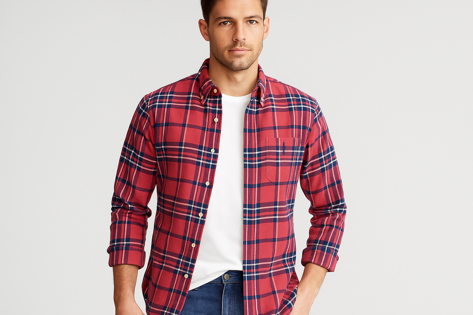 Modelo atlético - Camisa abierta sobre camiseta