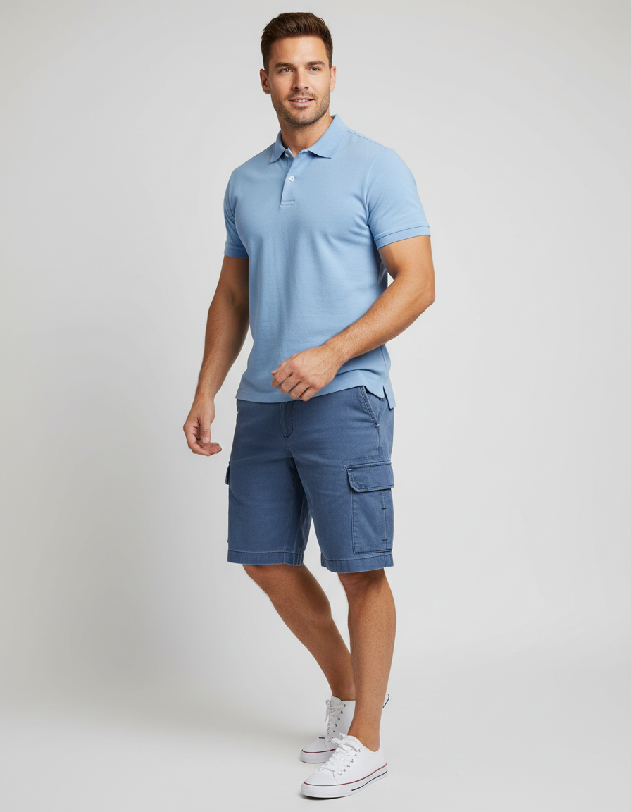 Modelo atlético con polo y shorts