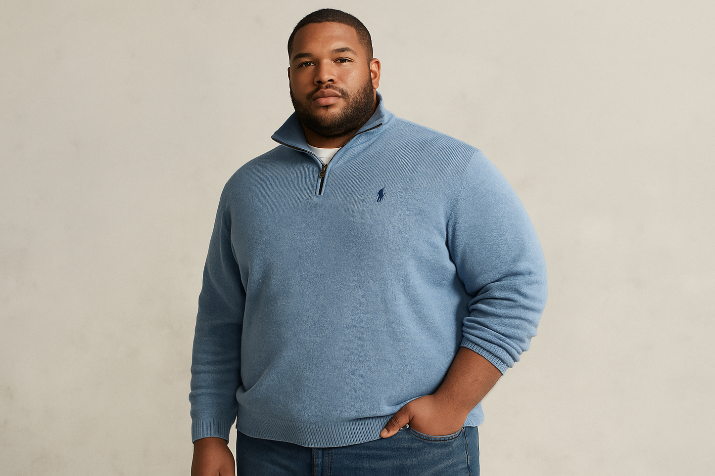 Modelo atlético en pose casual con mano en bolsillo