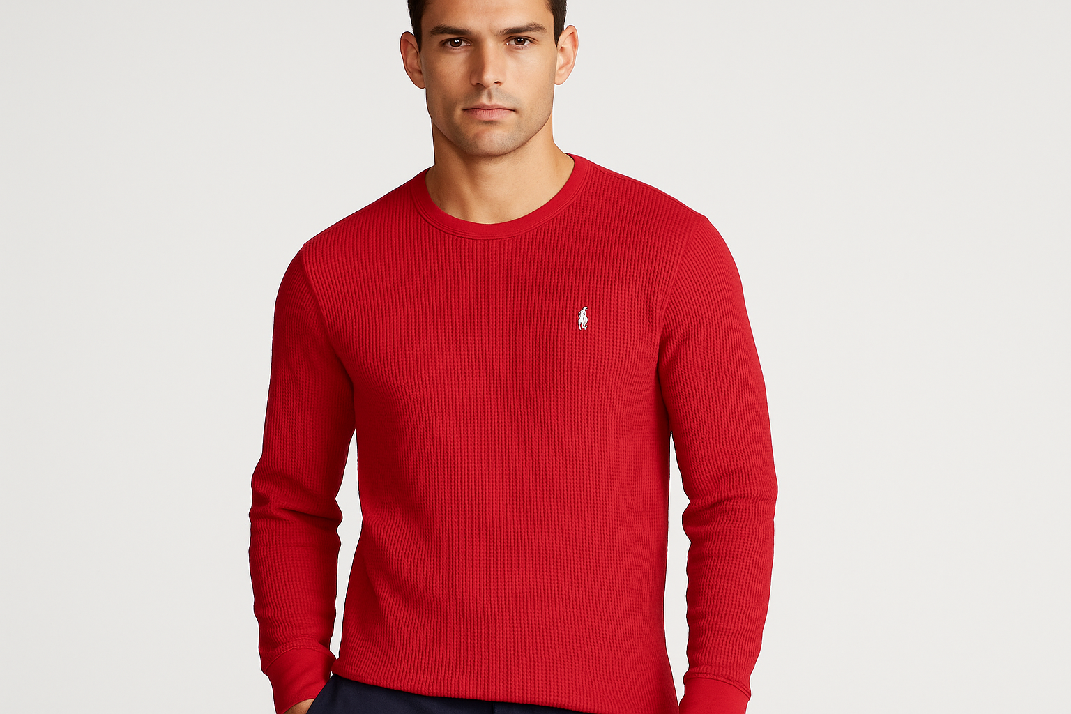 Modelo atlético frontal camiseta waffle roja