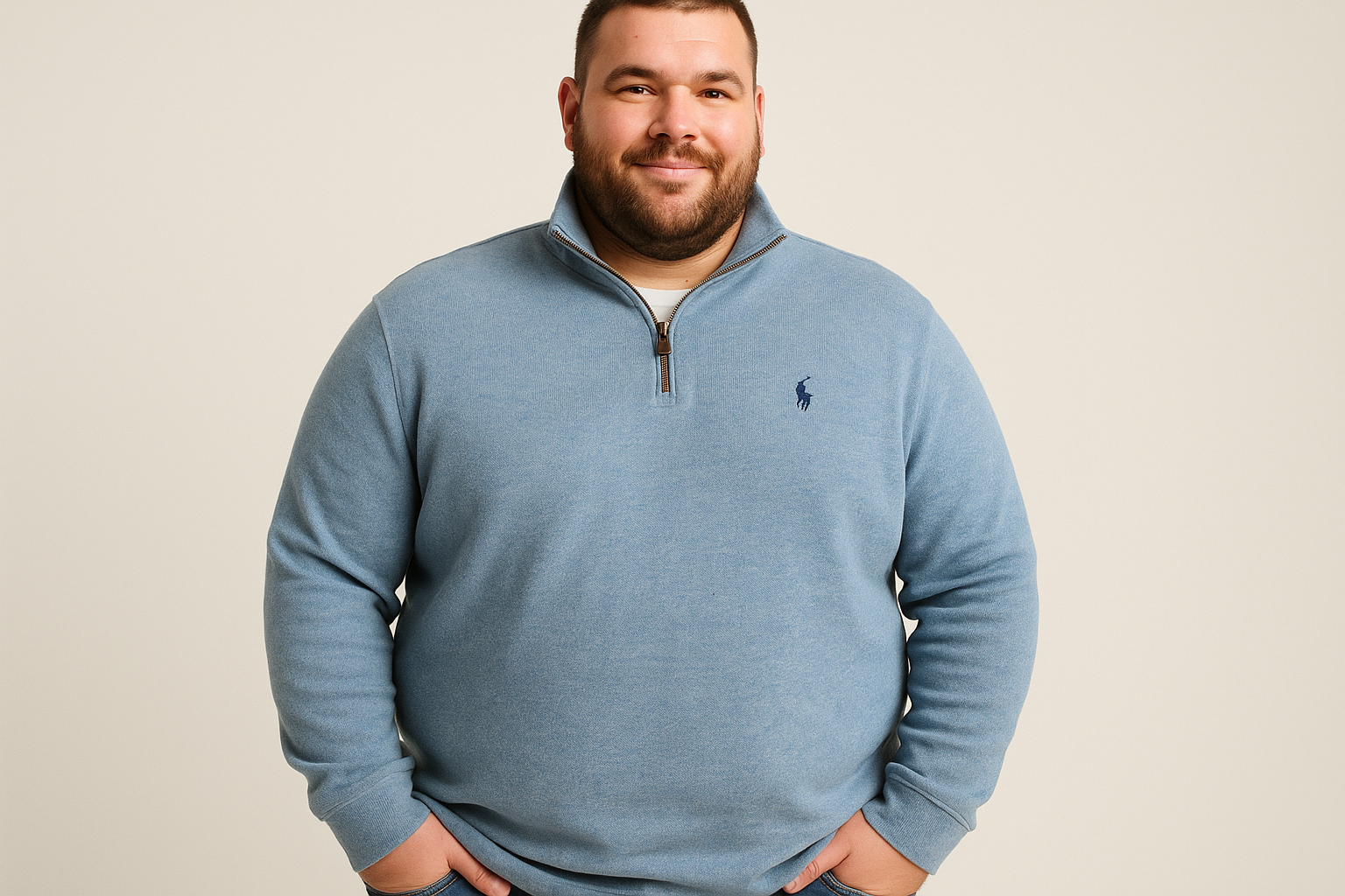 Modelo atlético frontal con suéter jersey Polo Ralph Lauren celeste de segunda mano