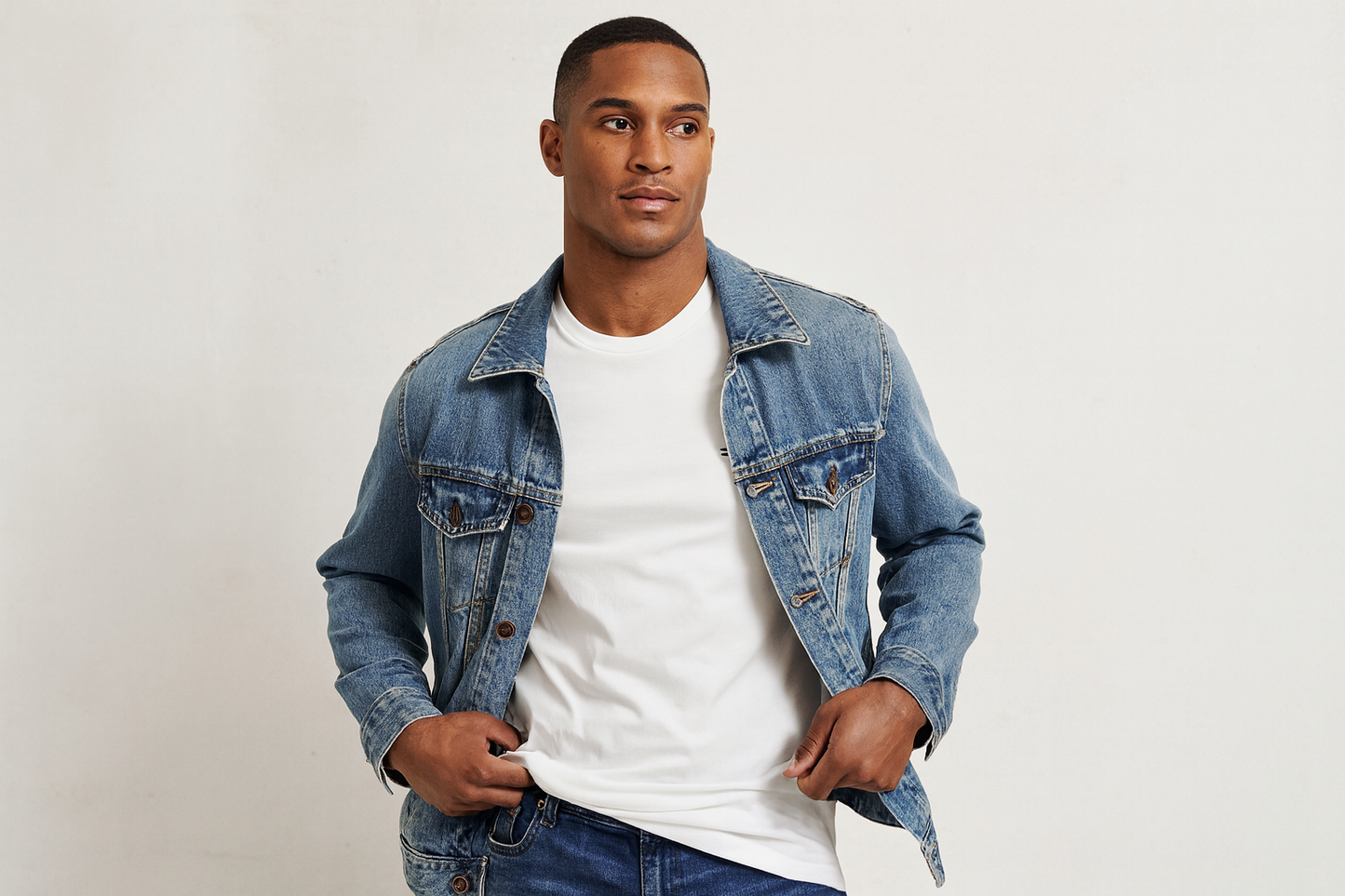 Modelo atlético - Look con chaqueta denim