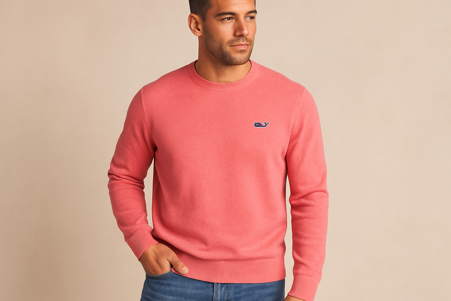 Modelo atlético pose preppy Vineyard Vines