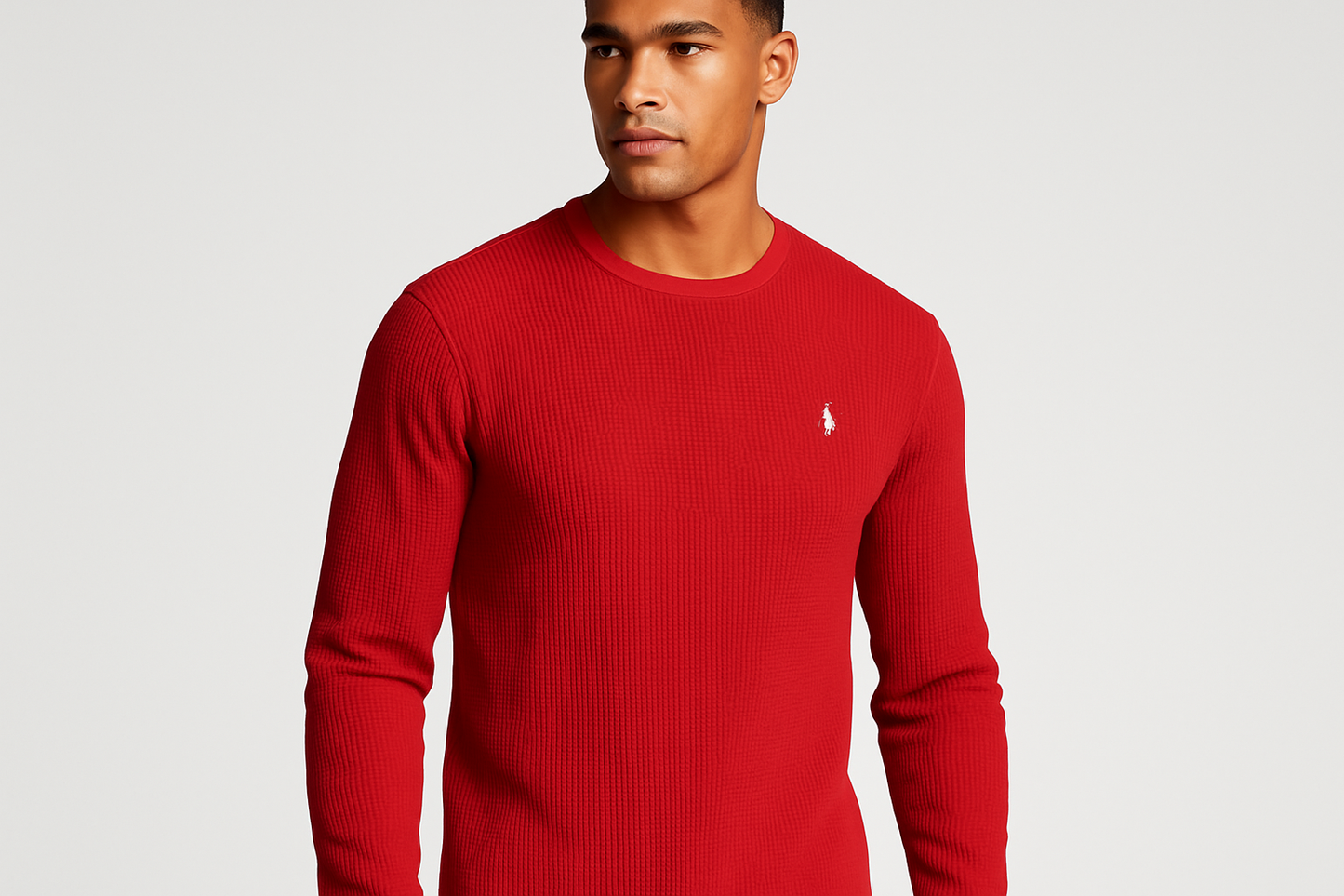 Modelo atlético tres cuartos camiseta waffle roja