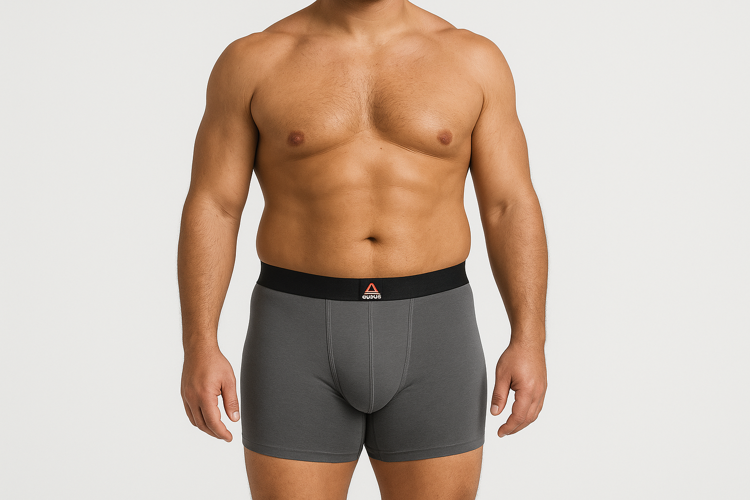 Modelo boxer gris frontal