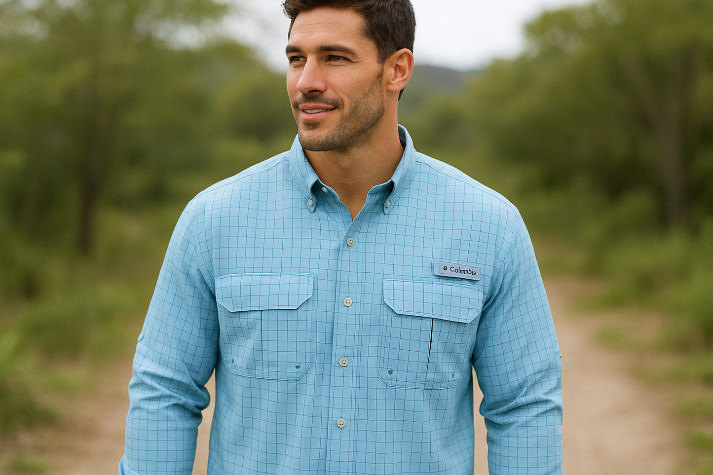 Modelo Columbia Super Bonehead celeste líneas finas 4 bolsillos velcro