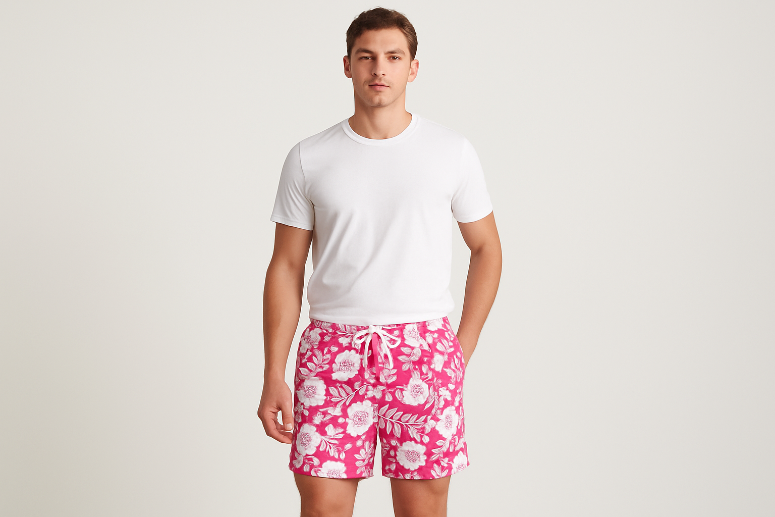 Modelo con camiseta blanca cuello redondo