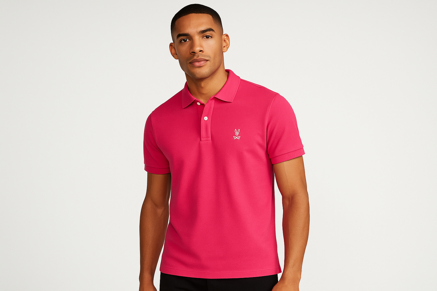 Modelo con Polo Psycho Bunny Logo Frontal