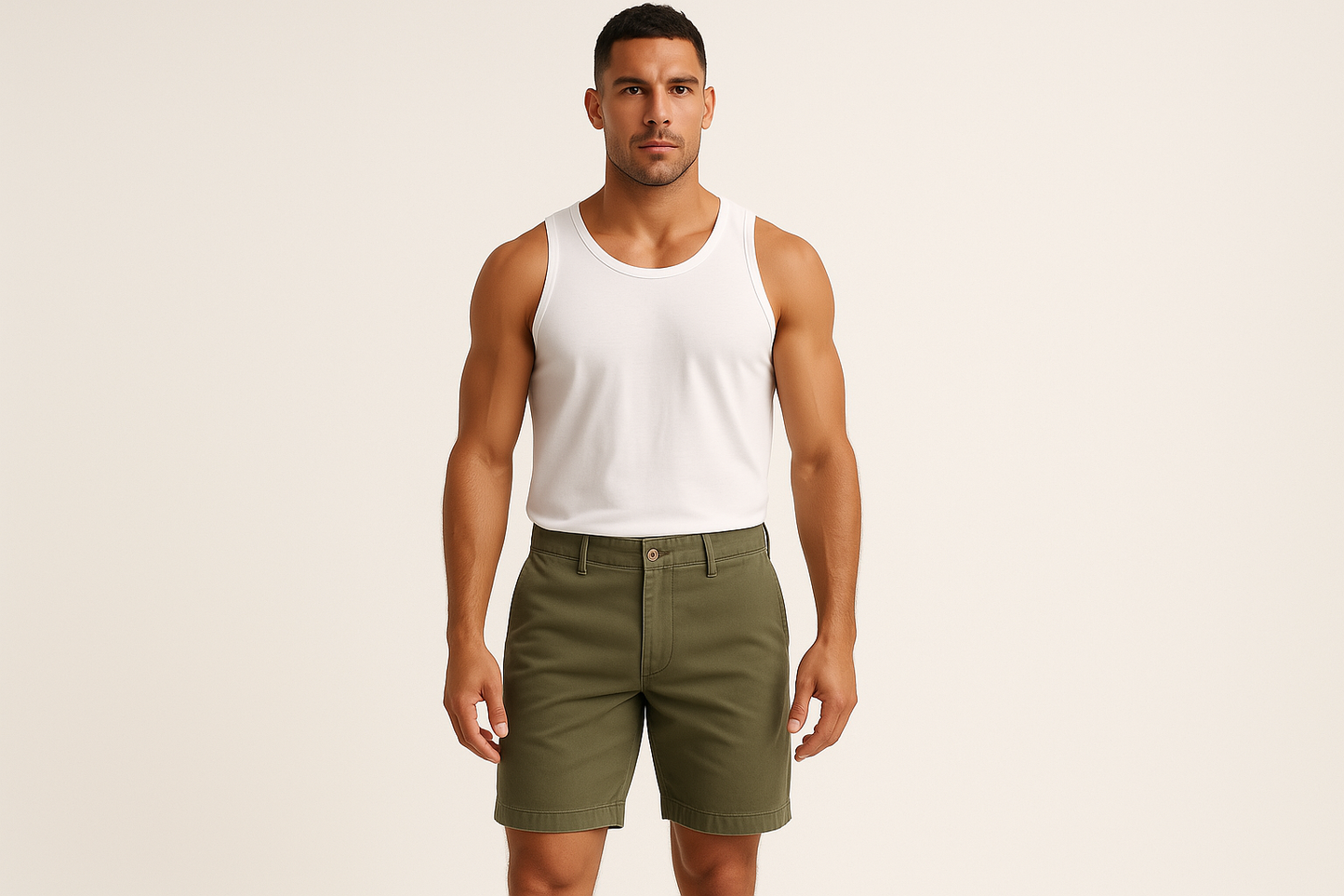 Modelo con Short Verde Oliva Sin Logo