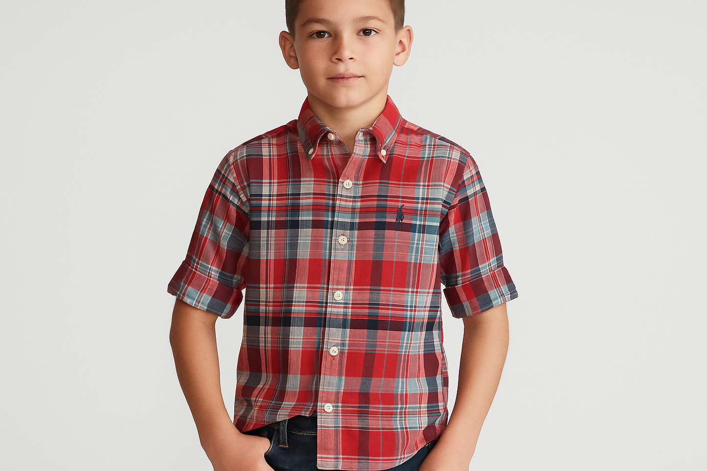 Modelo de niño atlético - Mangas enrolladas