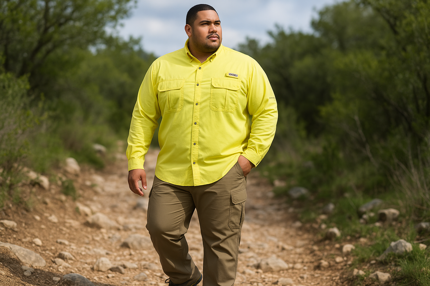 Modelo en ambiente outdoor con pantalones cargo